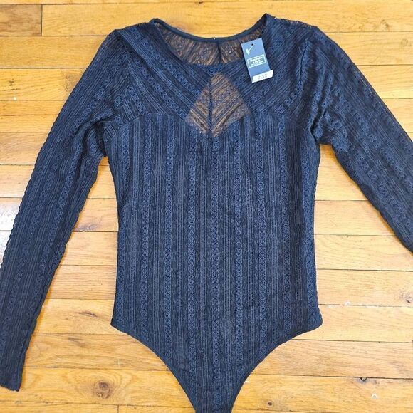 Abercrombie & Fitch Black Bodysuit Long Sleeve Mesh Medium - Picture 3 of 6